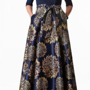 eShakti Floral Print Dupioni And- Jersey Knit with a bot neck and ankle length.